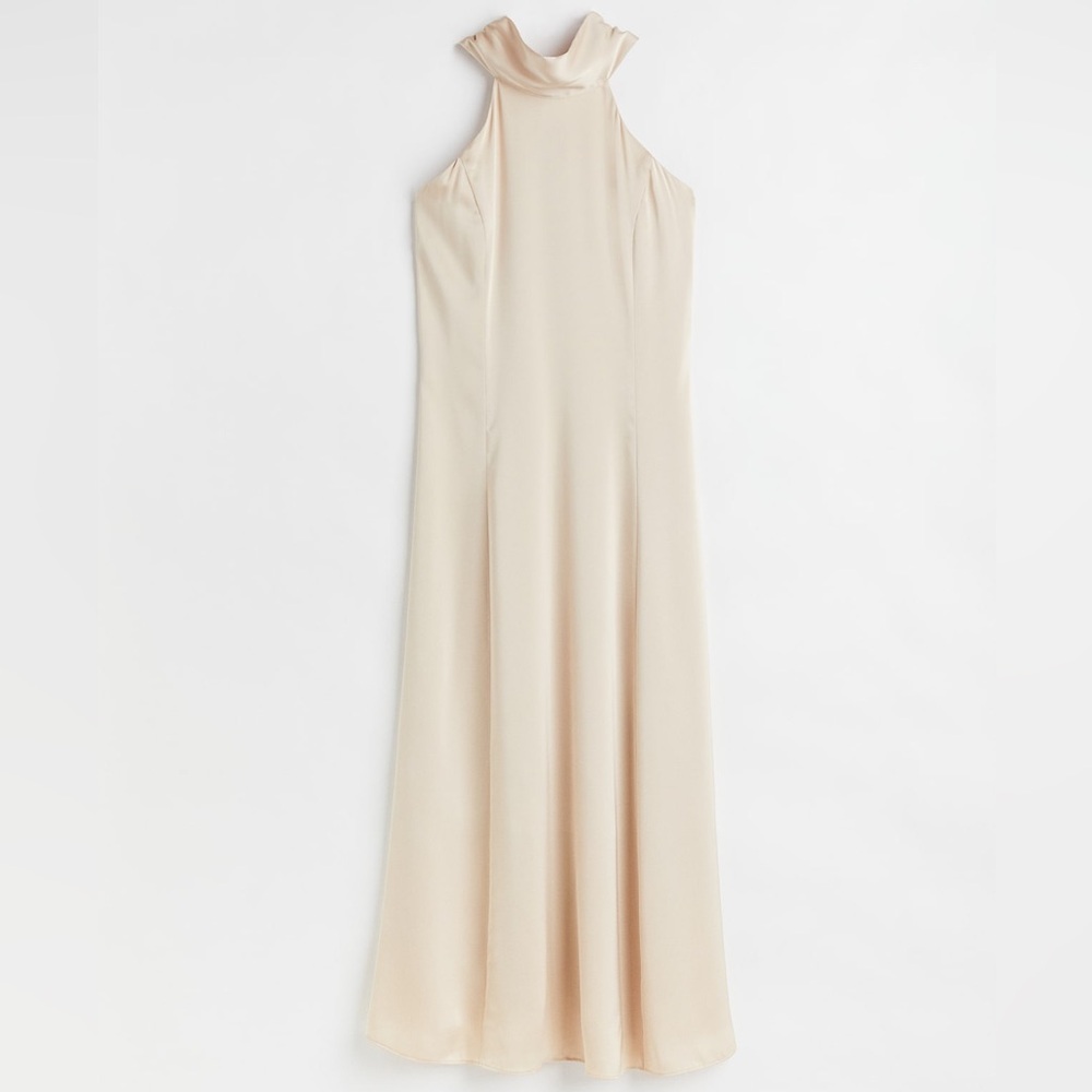 NWT H&M Halter Satin Maxi Dress – Light Beige – Size XL